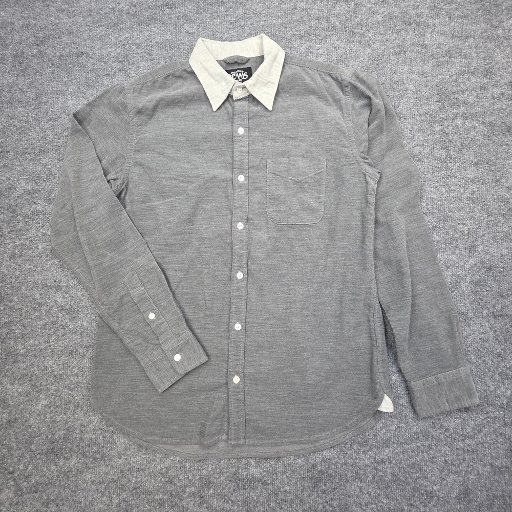 BEAMS Japan Button Up Shirt Men's Medium Gray Collared Cord Pocket